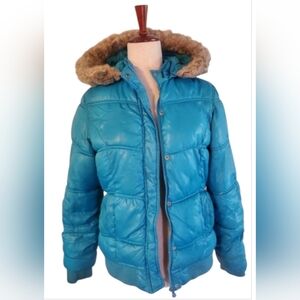 Justice kids coat , size 16 , blue, hood, zipper
